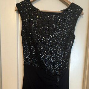 Ralph Lauren Short Black Sequined/Jersey Dress Size 4